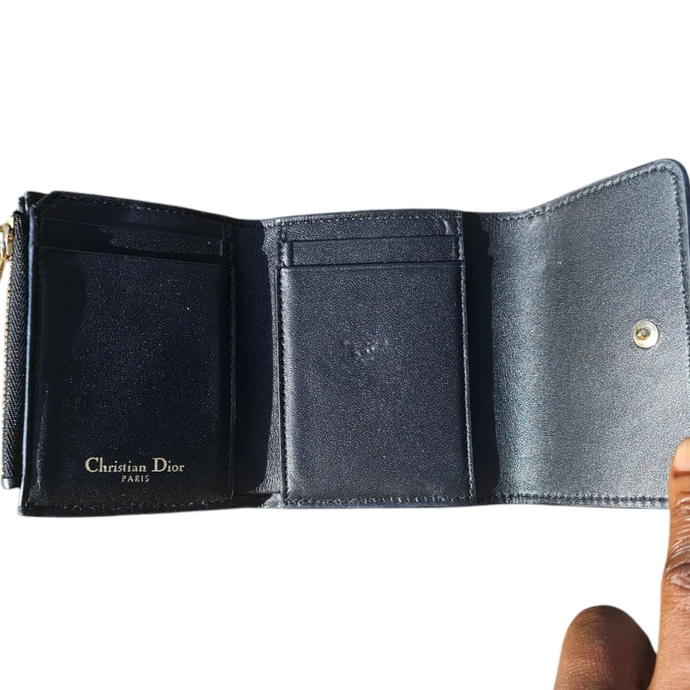 Authentic Christian Dior Calfskin Montaigne Black Leather Tri Fold Wallet